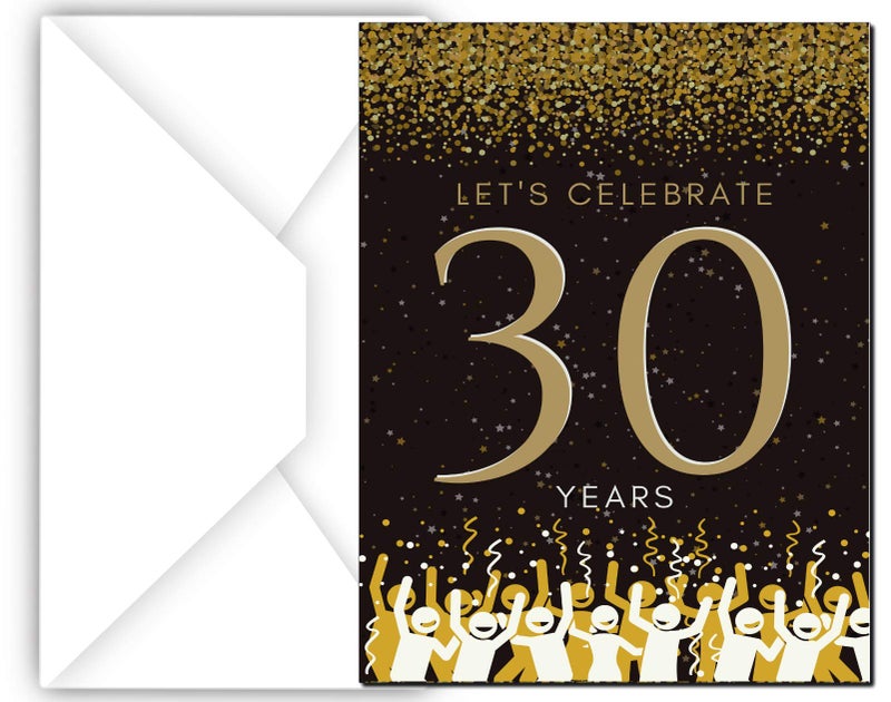 Elcer 30th Birthday Party Invitations | 30 Years celebration | Happy Anniversary | 5 x 7 | Black & Gold | Fill In Style 20 Count with Envelopes | You're Invited | Surprise Party - Image 3